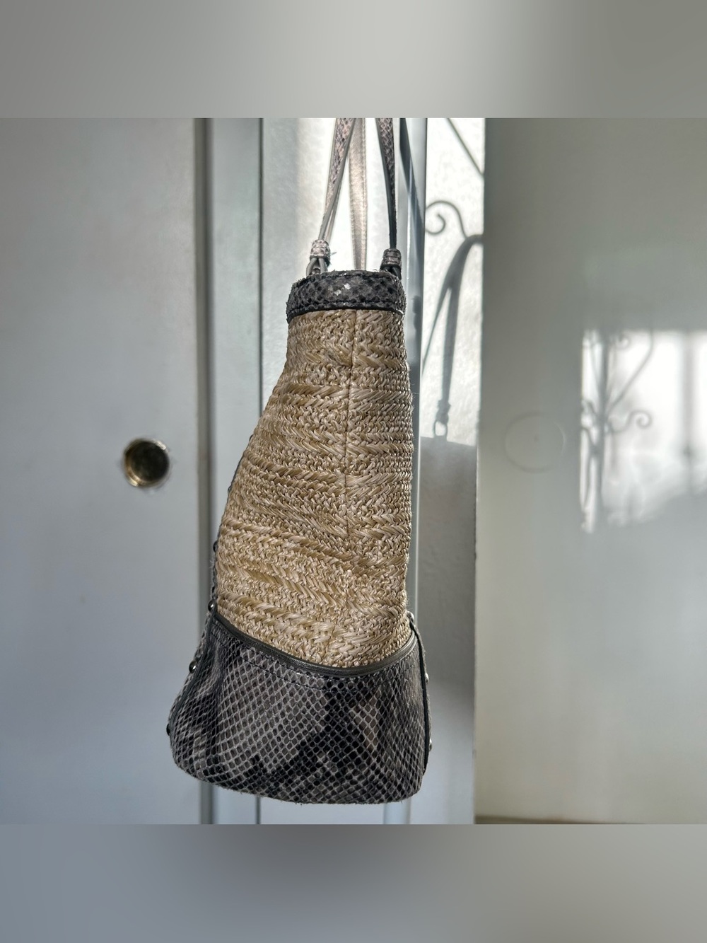 COACH EUC Alexandra straw tote with python leather trim - Picture 3 of 10